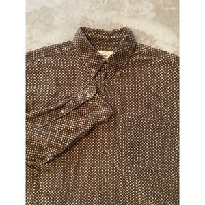 County Seat Button Down Shirt Sz L Brown Geometric Textured Corduroy Long Sleeve